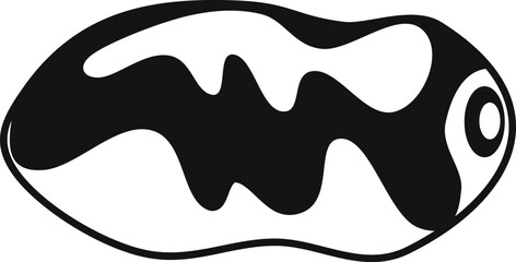 Simple black and white icon of a spotted fish swimming in side view