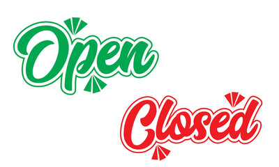 Lettering now open closed for door sign. Vector template on white background. Vector illustration . EPS 10