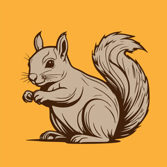 Squirrel. Vector illustration of a squirrel on a yellow background