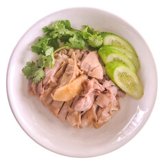 One-dish chicken rice dish Top view on white transparent background.