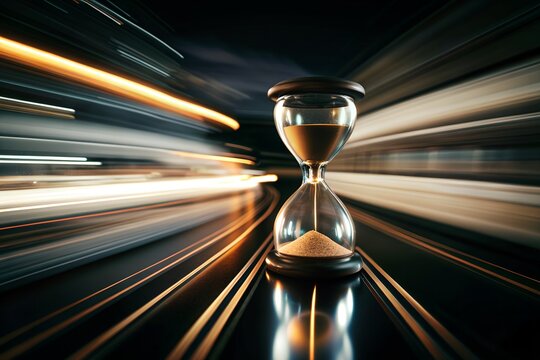 Sanduhr mit bewegtem Hintergrund- Zeit und Hektik - Gegens&auml;tze und Kontrast - Stress in der Gesellschaft
