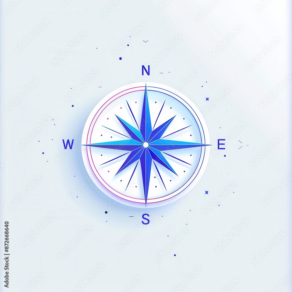 Leinwandbilder A minimalist illustration of a compass with a blue arrow pointing North. Ideal for navigation apps and travel services. Generative AI