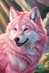 Fototapeta premium portrait of pink wolf wallpaper, social media, mobile 