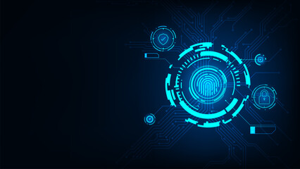 Abstract technology cyber security online banking concept. Fingerprint on circuit board.