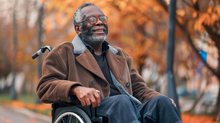 An african american middle aged old senior man in a wheelchair