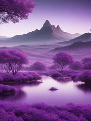 Obraz premium Surreal and dreamlike landscape wallpaper in purple tones