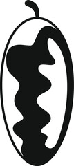 Simple black and white icon of a piece of fruit, could be a mango, a papaya or a dragonfruit