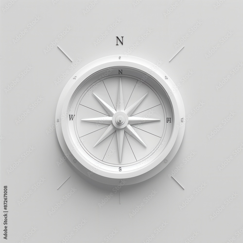Poster a minimalist white compass with clear lines and a simple design, perfect for navigation apps and tra
