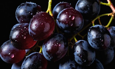 Fototapeta premium Bunch of red grapes with condensation on a black background