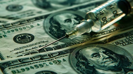 Money and syringe. AI.