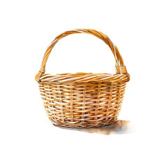 Fototapeta premium Watercolor illustration of wicker basket on white background