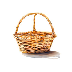 Obraz premium Watercolor illustration of wicker basket on white background