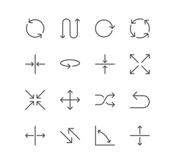 Set of arrows related icons, refresh, reload, loop, corner, turn, synchronize, resize, return and linear variety vectors.	
