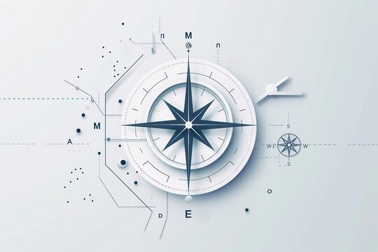 A minimalist compass illustration featuring clear lines and a white background, perfect for navigation apps and travel services. Generative AI