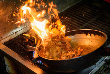 Korean-style grilled meat restaurant. Pork belly stir-fried pork