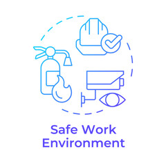 Safe work environment blue gradient concept icon. Business surveillance system. Safety equipment. Round shape line illustration. Abstract idea. Graphic design. Easy to use in infographic, presentation