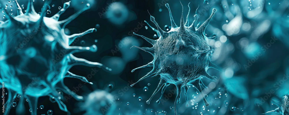 Poster a close up of a cell with a virus in it