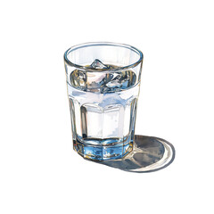 Watercolor illustration of cold water in a glass on white background
