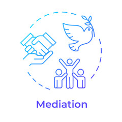 Mediation blue gradient concept icon. Dispute resolution, teamwork hands. Agreement finalization. Round shape line illustration. Abstract idea. Graphic design. Easy to use in infographic, presentation