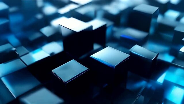 Blue and grey glossy squares abstract tech motion design. cubs