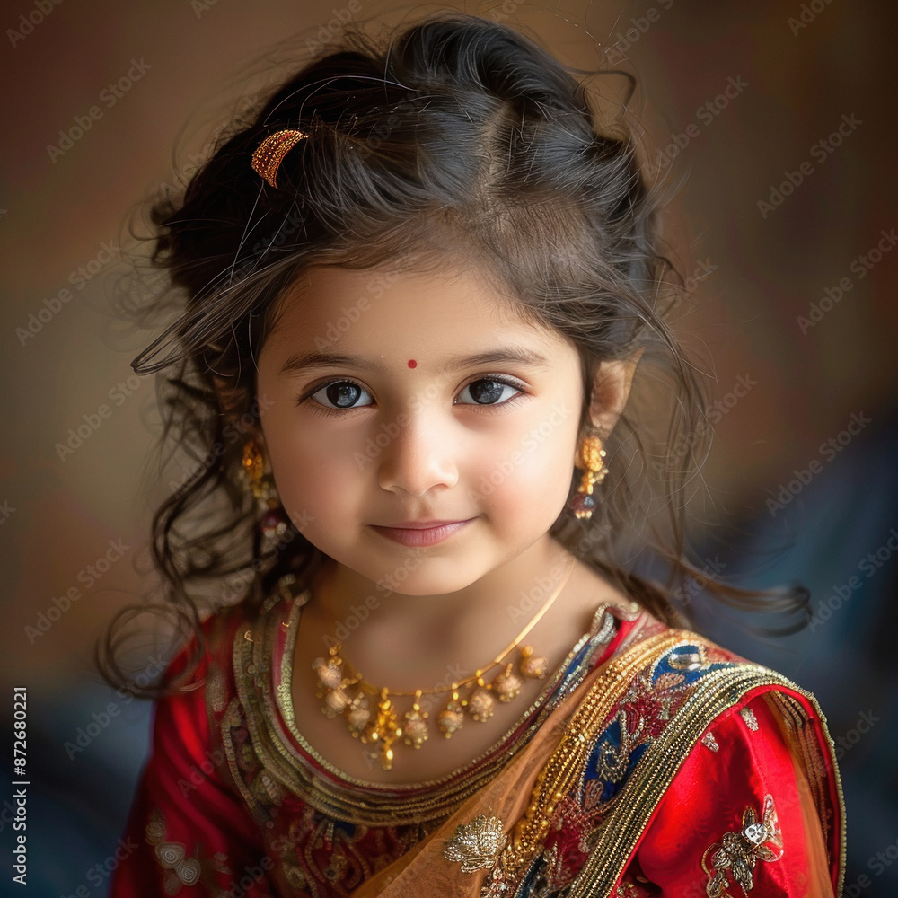 Sticker happy little indian girl wearing tradition dress