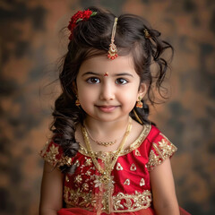 Fototapeta premium happy little indian girl wearing tradition dress