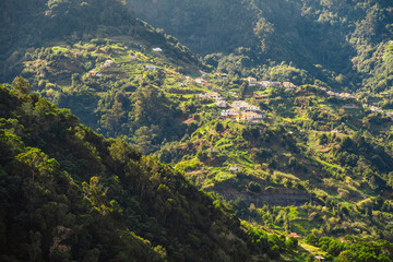 Fototapeta premium Views from Cabo de Larano viewpoint and Vereda do Larano coastal hiking trail. Cliffs atlantic ocean and tropical mountains vegetation. Madeira island in Portugal