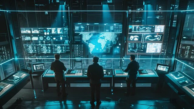 Advanced Futuristic control room with global surveillance capabilities