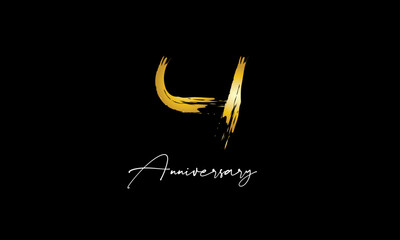 Number 4 Anniversary Handwriting Gold Abstract Logo