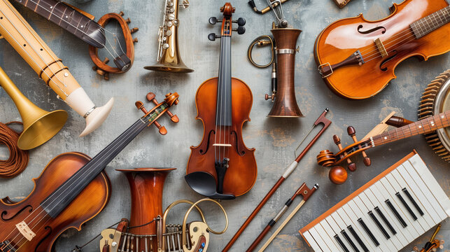 Vintage Collection of Classical Musical Instruments