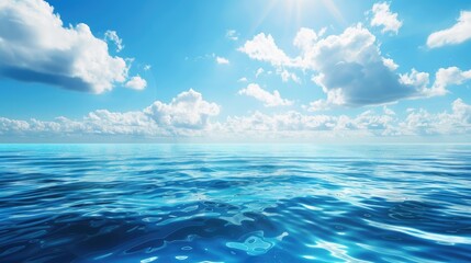 Obraz premium Blue water with ripples on the surface. Defocus blurred transparent blue colored clear calm water surface texture with splashes and bubbles