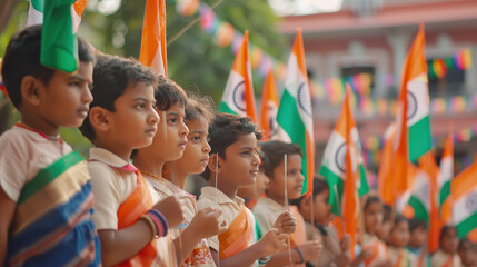 indian children celebrating republic day at school
