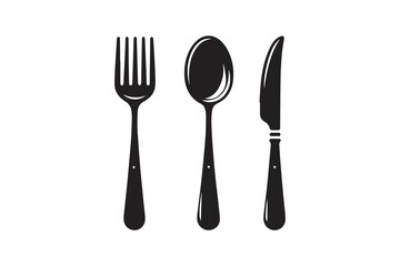 Spoon, Fork and Knife Icon silhouette Vector Illustration art