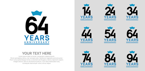 anniversary logotype set. black color and blue crown can be use for celebration event