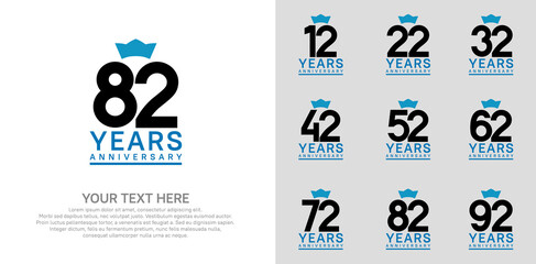 anniversary logotype set. black color and blue crown can be use for celebration event