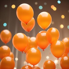 Orange party balloons with bokeh lights background for halloween, birthday, wedding, anniversary, holiday or celebration