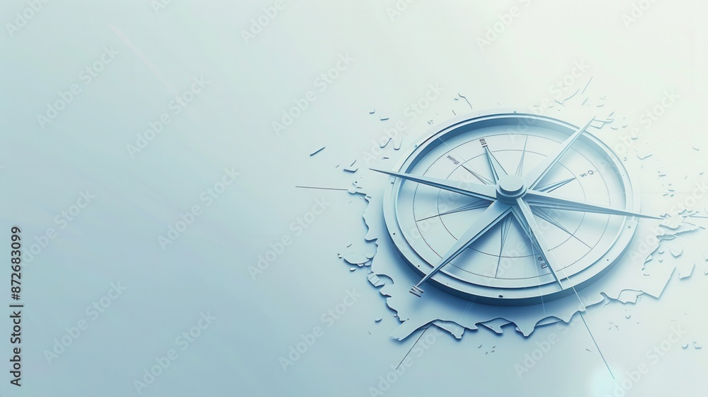 Poster A simple, clean image of a compass with clear lines on a blue background. Perfect for navigation apps and travel services. Generative AI