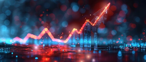 Obraz premium Growth arrow up and progress success business skill increase improvement graph on market profit stock background with goal of achievement futuristic finance economy 