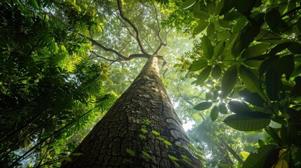 Towering trees in lush woodland