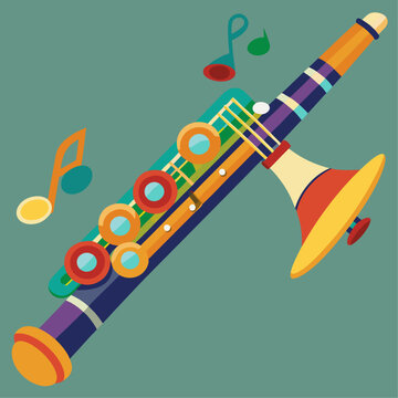 colorful clarinet musical instrument on teal clip art preview