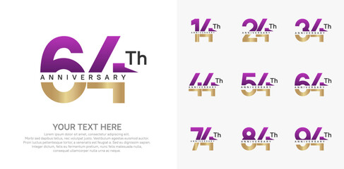 anniversary set logo style with purple and gold color for company celebration moment