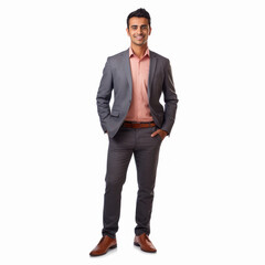 young indian businessman standing on white background