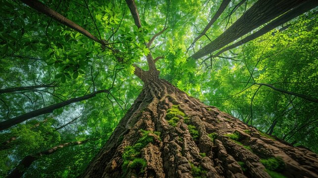 Towering trees in lush woodland