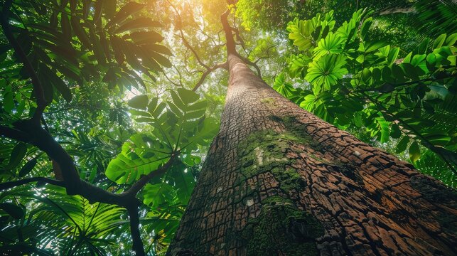 Towering trees in lush woodland