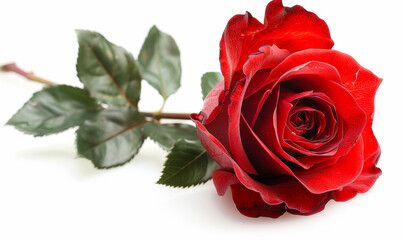 Naklejka premium Vibrant Red Rose in Full Bloom Isolated on White Background, Symbol of Love and Romance, Perfect for Wedding Invitations, Valentine's Day, and Floral Designs