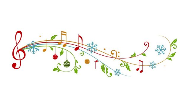 Christmas design element form musical notes, holly leaves and snowflakes. Winter holiday decoration. Transparent background.
