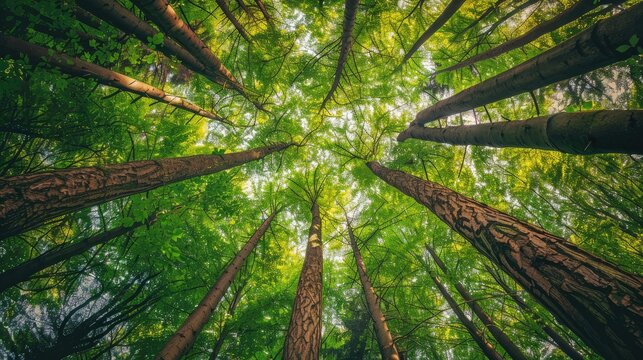 Towering trees in lush woodland