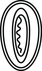 Line drawing of half a longan fruit showing the seed inside