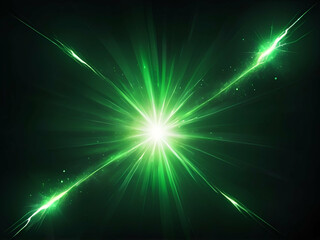 Fototapeta premium abstract Green light flare effect, bright glow of burst with beams, sparkles, lightning background with effect of light flash