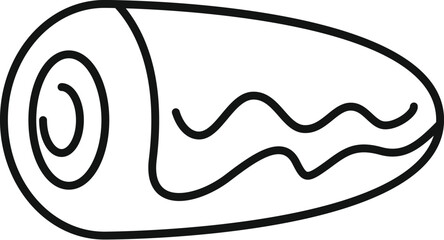 This simple black and white line art icon represents a ham roll, perfect for depicting meat products and cooking concepts